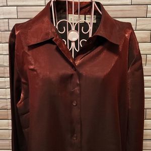 Basic Editions shimmering burgundy button down shirt Size Large